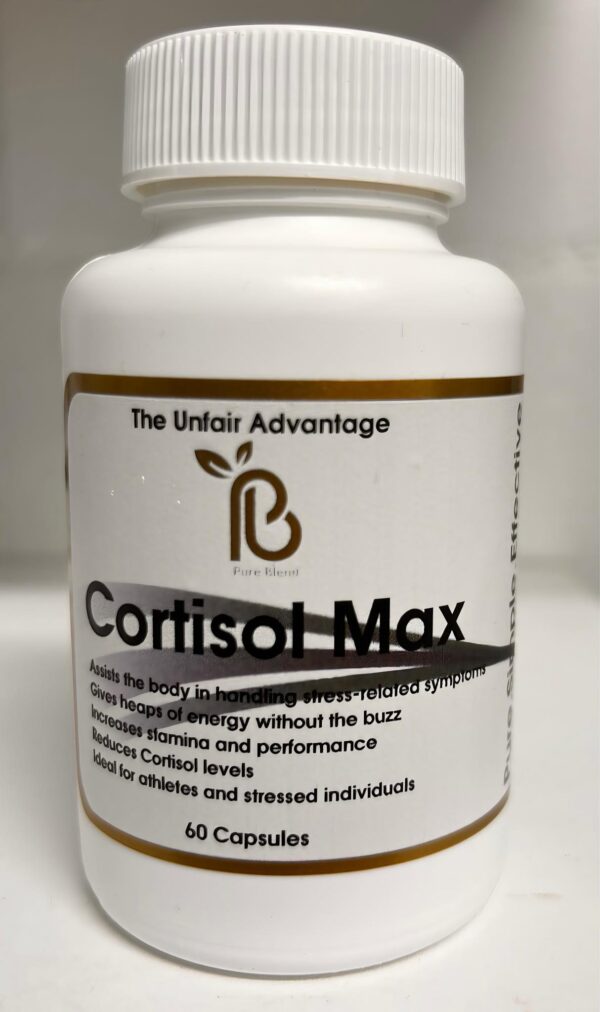 Cortisol Max supplement bottle Cortisol Max capsules close-up Cortisol Max packaging